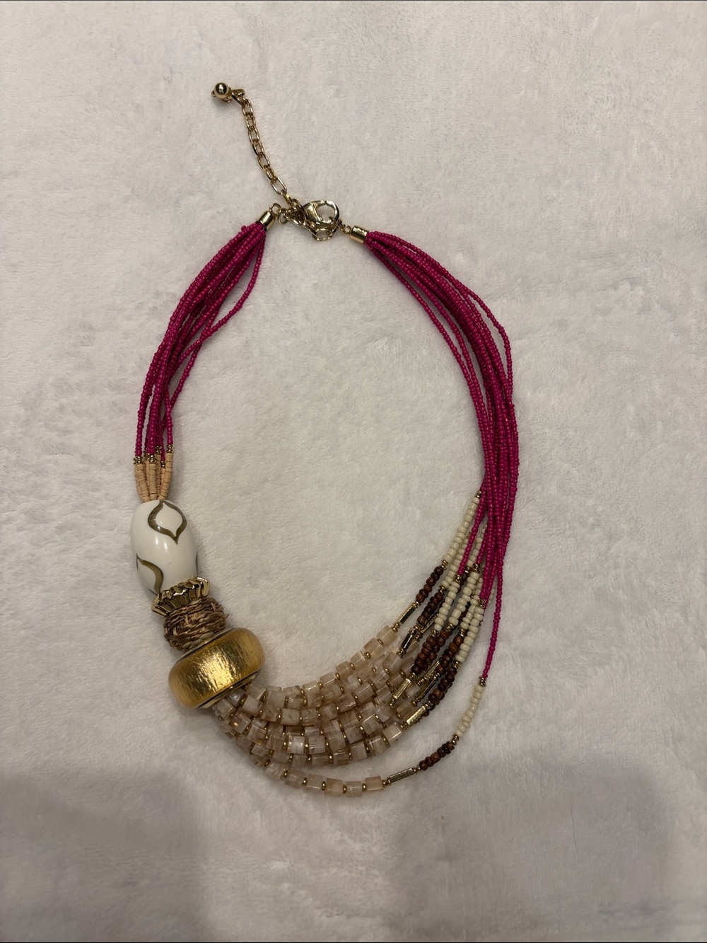 Multi-Strand Pink Bead Statement Necklace by